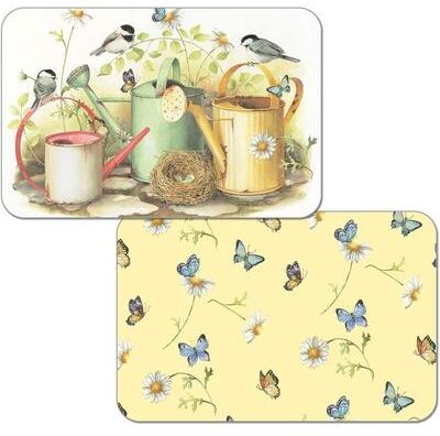 CounterArt First Dawn Wipe-Clean Reversible Decofoam Placemats, Chickadees & Butterflies, Set of 4, Made in The USA