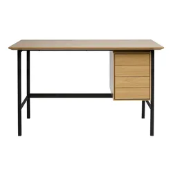 Industrieller Schreibtisch aus Eichenholz und schwarzem Metall mit 2 Schubladen L120 cm MAXENCE