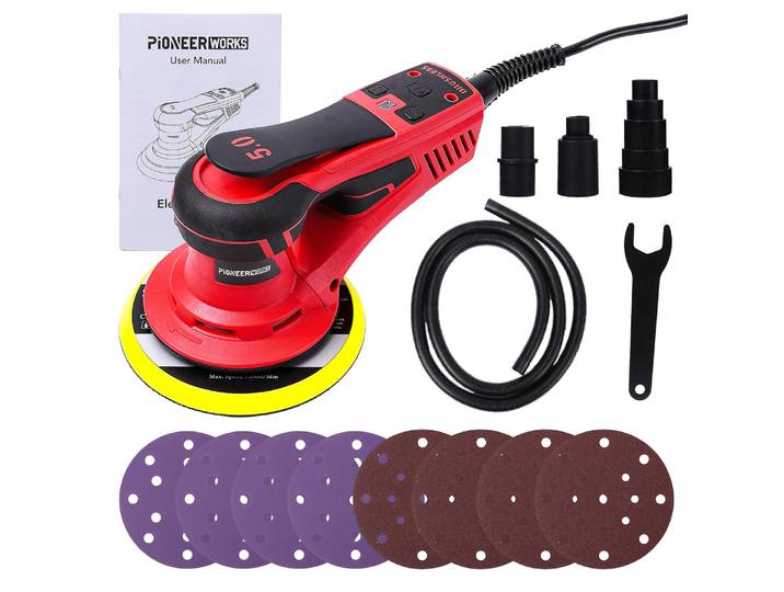Ponceuse orbitale électrique ronde de 6 pouces, 350 W, sans balais, 10 000 PRM, 6 vitesses variables, pour le ponçage du bois