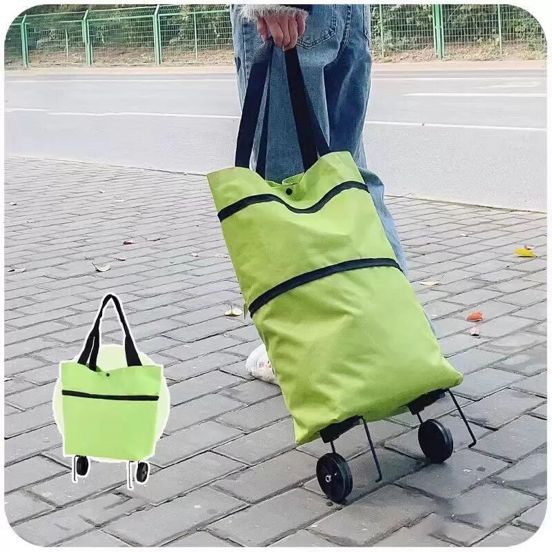 INF Sac de courses pliable avec roulettes - Vert