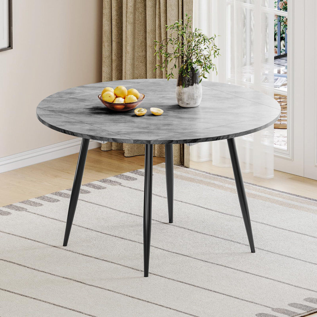 17 Stories Round Dining Table with Steel Base Grey