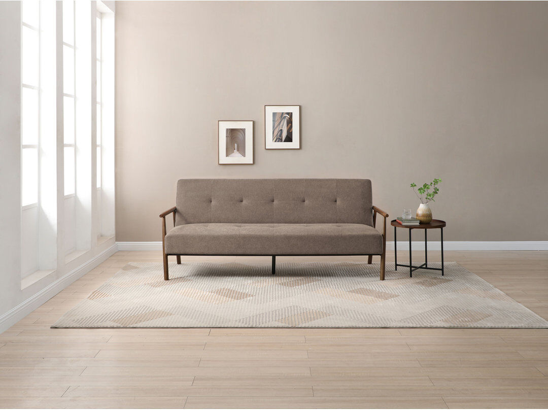 George Oliver Roger 3 Seater Twill Textured Weave Sofa Bed Brown 86cm H X 200cm W X 90cm D