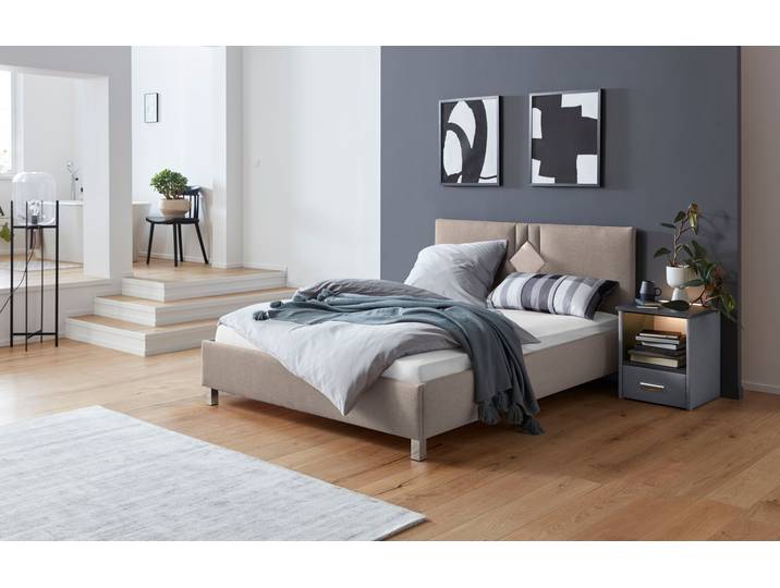 Polsterbett, 100% Polyester, Dunkelbeige, 170×210 cm, Bonnell-Federkernmatratze, Westfalia Schlafkomfort