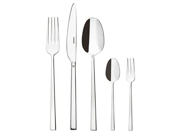 Sambonet 52562-N2 Rock Edelstahl - Monoblock Tischbesteck in 18/10 Edelstahl, für 12 Personen, 60 Teile: 12 Gabeln, 12 Löffel, 12 Messer, 12 Teelöffel, 12 Kuchengabeln, Silber