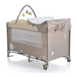 Moni Reisebett Sleepy Rollen, Wickelauflage, Matratze, Spielbogen, Seiteneingang beige braun