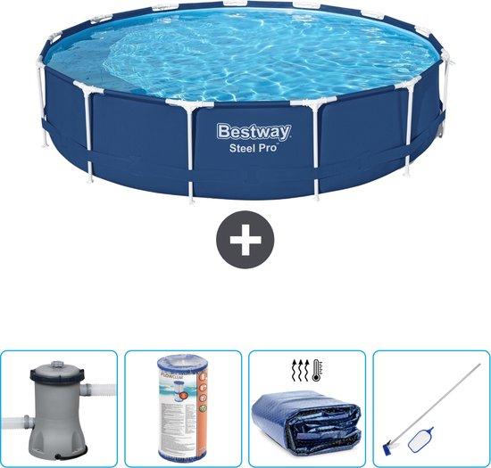 Schwimmbecken aus Stahl - 396 x 84 cm - Blau - Beim Betrieb mit Pumpe - inklusive Filter - Sonnenschutz - Reinigungssatz