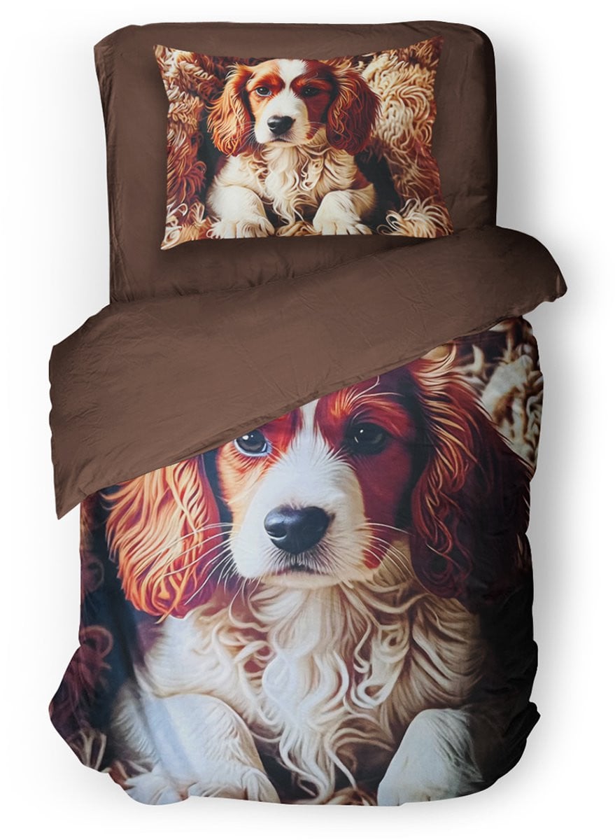 Eleganzzz Kinder Dekbedovertrek Kooikerhondje - Bruin - Micropercal - 140 x 200 cm
