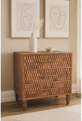 Artisan Furniture Solid Wood Arno Chest - Teak, Beige,3-Drawers