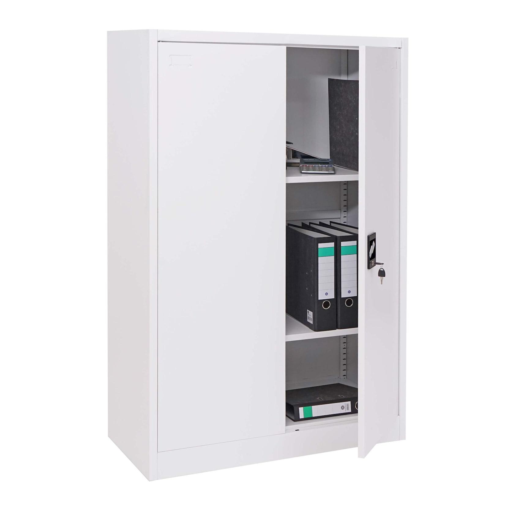 Aktenschrank MCW-H17, Stahlschrank Büroschrank Schrank, 2 Türen abschließbar Metall ~ 140x90x40cm weiß