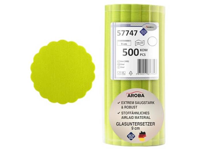 6000 Airlaid Glasuntersetzer rund für Gläser 9cm Durchmesser Stoffähnlich Untersetzer Getränkeuntersetzer Coasters Stoffoptik Hochzeit Gastronomie Catering Hotel Premium QUALITÄT Grün Kiwi