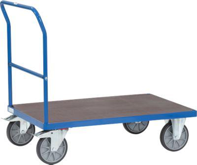 Plattformwagen fetra®, Schiebebügel, Lenk- & Bockrollen, bis 600 kg, Ladefläche aus Sperrholz, L 850 x B 500 mm