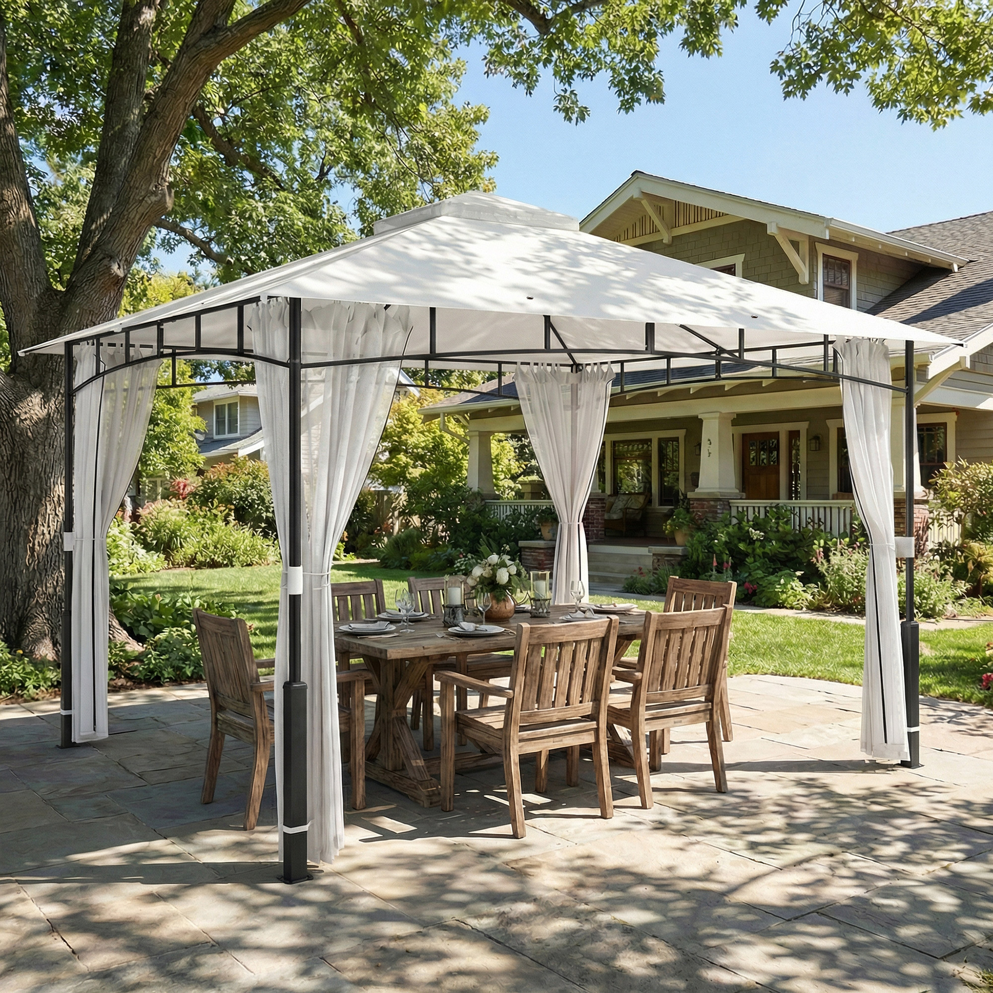 Outsunny Gazebo, 3 x 3,6 m, idrorepellente e robusto gazebo da giardino con zanzariera, doppio tetto, per giardino, terrazza, nero   Aosom Italy