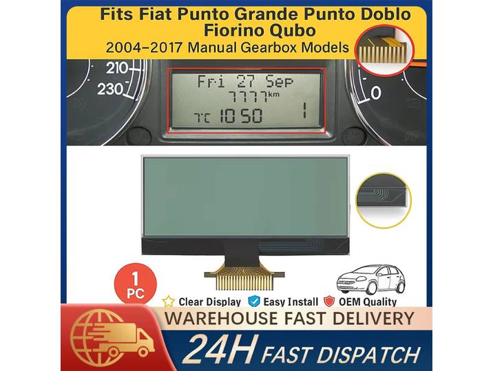 Écran LCD de remplacement pour boîte de vitesses Fiat Punto Grande Fiorino Doblo Peugeot Bipper, écran clair 51822828/ 51828263