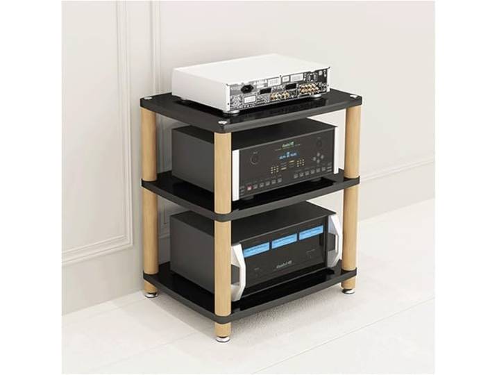 DUddTTW Audio-Rack, 2/3/4-stufiges Stereo-Rack, Audio-Geräte-Rack, Massivholz, Audio-Rack-Schrank, AV-Schrank, langlebiges Audio-Video-Regal, stark(Nero,3 Tier)