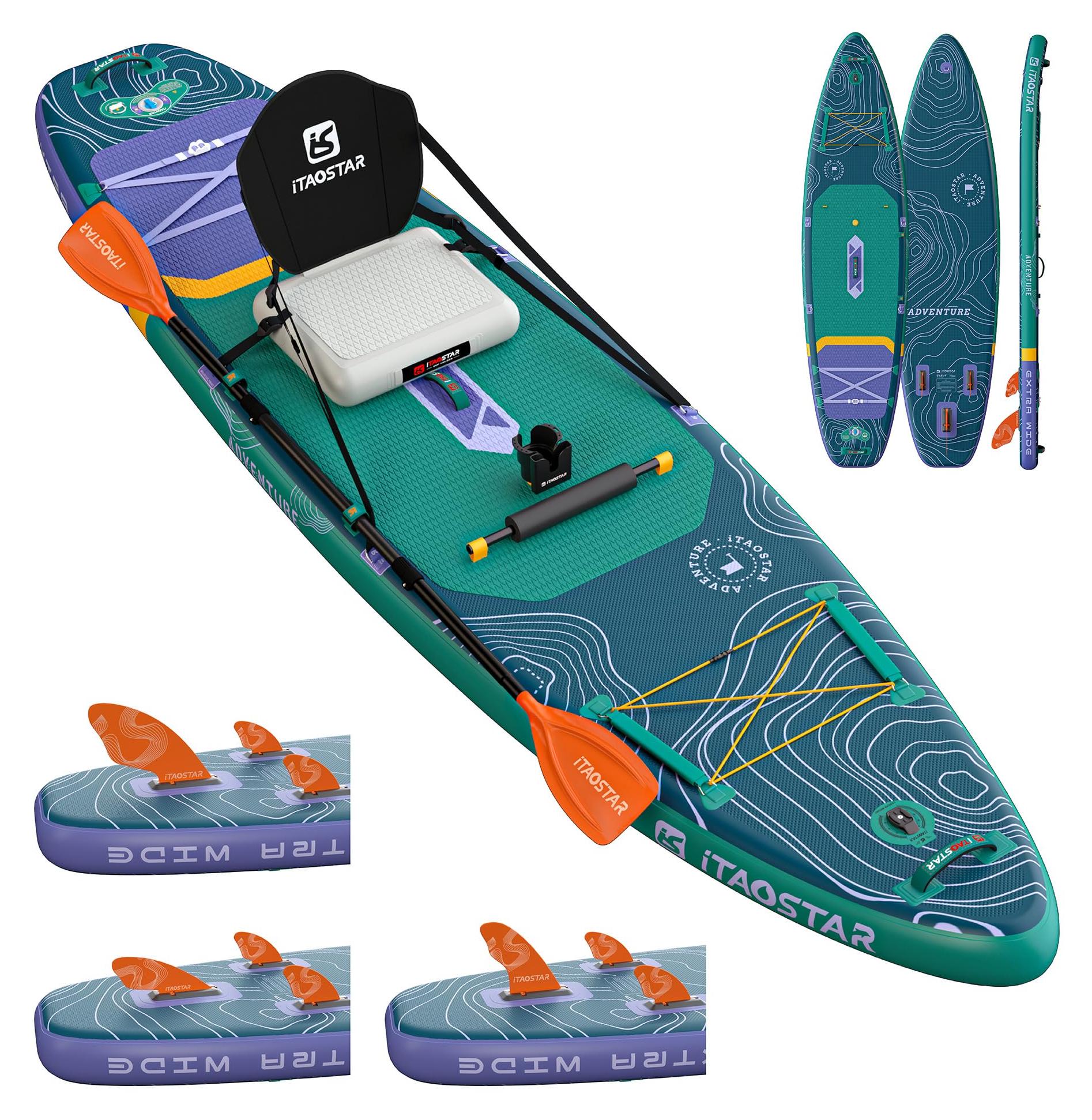 Aufblasbares SUP-Board, Modell "Adventure" - Extra breit, 366 cm - 6 Zoll Dicke - Dunkelgrün