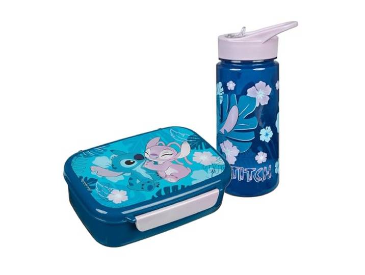 Scooli - Disney Stitch Kindergeschirr Geschenkset - Set bestehend aus Brotdose und Trinkflasche - ideal für die Schule oder Kindergarten – für Kinder ab 4 Jahren – aus Kunststoff – BPA frei