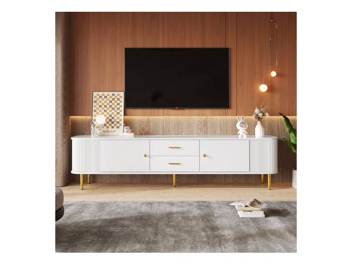 IDEASY TV-Schrank TV-Schrank mit Schubladen, Goldgriffen & gewellten Seiten