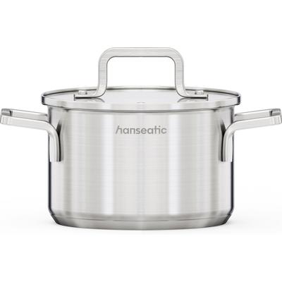 Kochtopf HANSEATIC "DAILY", silberfarben, H:9,5cm Ø:16cm, Töpfe, Kochtopf, handfreundliche Griffe, Literskala, Glasdeckel, Induktion