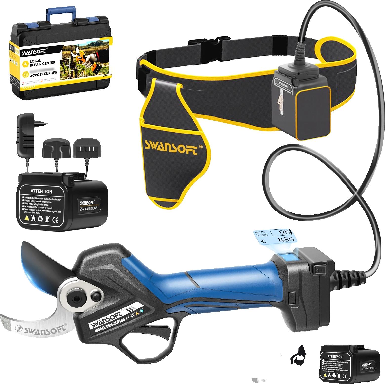 Baumschneider, bürstenloser Motor, lange Akkulaufzeit, Blau, zwei Batterien