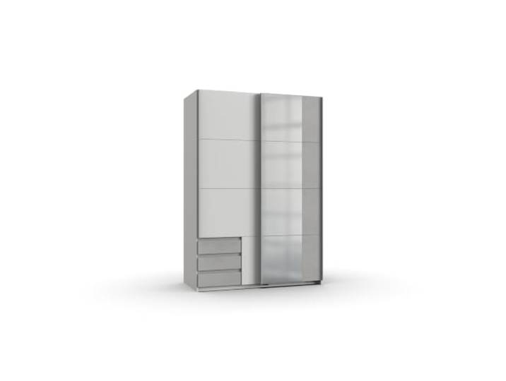 Kleiderschrank Emden Weiß mit Beton 135 cm Breite mit Spiegel