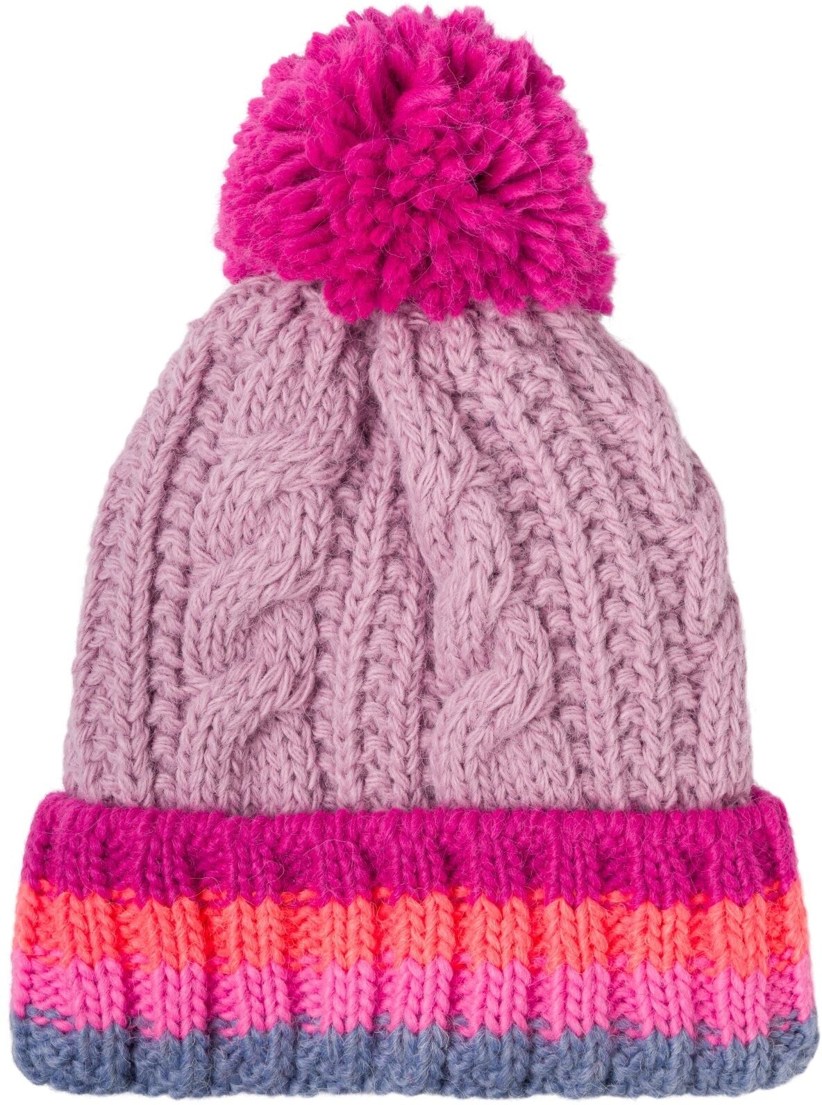 Strickmütze STYLEBREAKER "Kinder Strick Bommelmütze Zopfmuster", Mädchen, rosa (mauve, pink), 6% Nylon NY. 81% Polyacryl PAN. 9% Polyamid PA. 4% Wolle WO., Modisch, Mützen Strickmütze