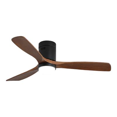 MODFU Deckenventilator 30x132x132 cm mit LED-Beleuchtung, Fernbedienung, DC Motor, 6 Stufen, reversibel, Matt Schwarz, Nussbaum Holzflügel