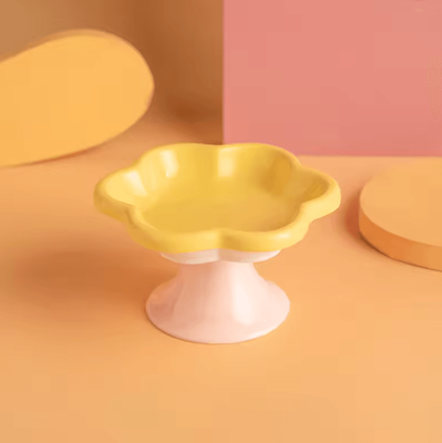 Inspire Curations BloomPet Elevated Ceramic Flower Cat Bowl With Stand yellow