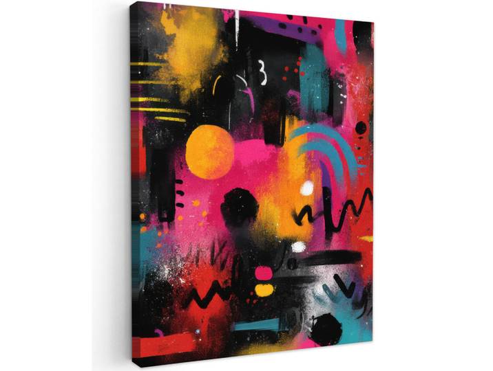 MuchoWow Leinwandbild - Farbflächen - Formen - Bunt - Abstrakt - 60x80 - Gemälde, Pink, Textil, Kiefer, Rechteckig, 60x80 cm, gerahmt, Bilder & Rahmen, Bilder, Wandbilder