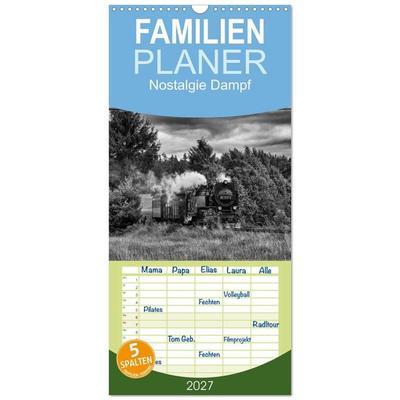 Familienplaner 2027 - Nostalgie Dampf mit 5 Spalten (Wandkalender, 21 x 45 cm) CALVENDO