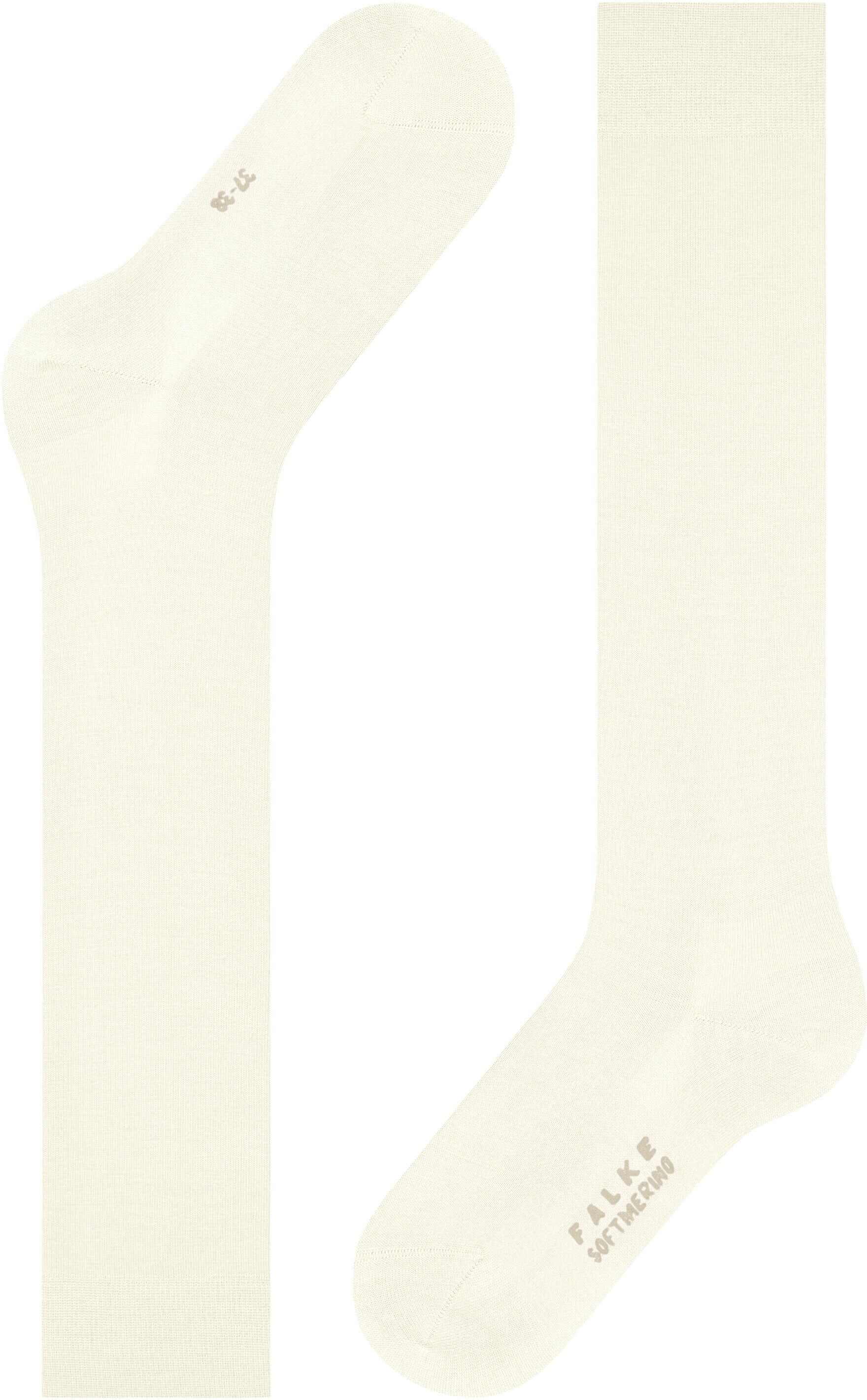Kniestrümpfe FALKE "Softmerino", Damen, Gr. 41-42, Sockengröße, weiß (2040, off, weiß), Materialmix, unifarben, Socken Kniestrümpfe, mit feinem Maschenbild, atmungsaktiv, temperaturausgleichend