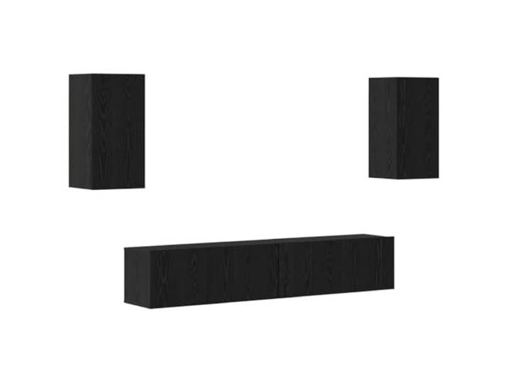 KGFHERENB TV Schrank Set 4-tlg Hängend Schwarz Eichen-Optik Vierteilige Hängekombination für Wohnzimmer und Schlafzimmer mit geschlossenen Fronten und strukturierter Oberfläche.