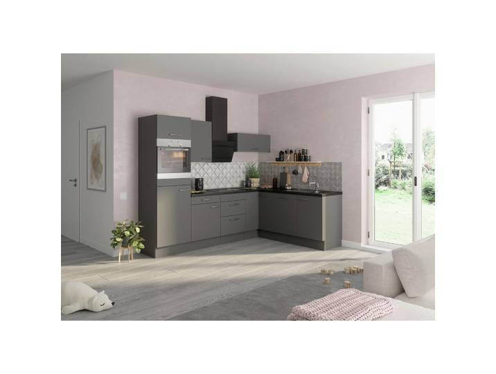 Optifit Eckküche, Grau, 3 Schublade(n) Schubladen, L-Form, nur wie online abgebildet bestellbar, 270x200 cm, Made in Germany, DIN EN ISO 14001, DIN EN ISO 50001, DIN EN ISO 9001, Zusatzausstattung erhältlich, höhenverstellbare Füße, Küchen, Eckküchen, Eckküchen ohne Geräte