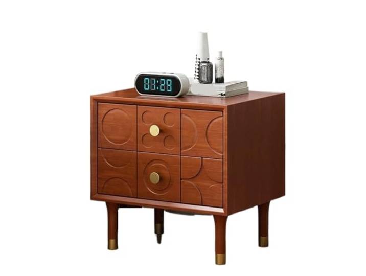 AZHKJKZH Nachttisch Nachttisch Mit Zwei Schubladen, Kreativer Geschnitzter, Retro Wohnzimmer Schlafzimmer(Red Brown)