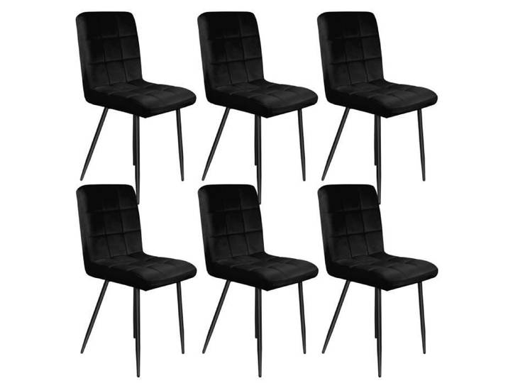 Chaises de salle à manger carrées en daim - Lot de 6 - OHMG - Noir - Pieds en fer