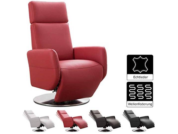 Cavadore TV-Sessel Cobra / Fernsehsessel mit Liegefunktion, Relaxfunktion / Stufenlos verstellbar / Ergonomie M / Belastbar bis 130 kg / 71 x 110 x 82 / Echtleder Rot