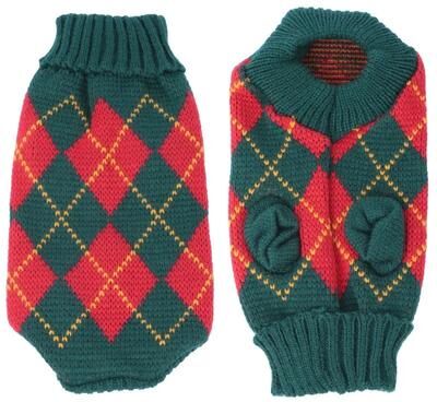 Uplift Treasures Winter Knit Sweater Vest For Cats green Plaid l