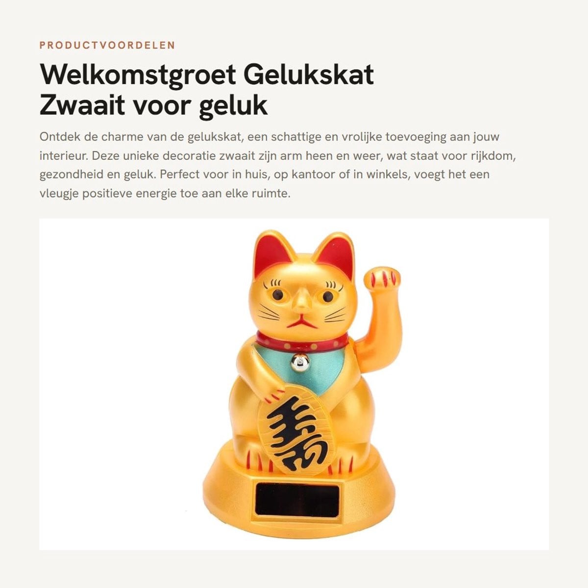 Dailygoods Gelukskat Zwaait voor geluk - Goud - Zonne-energie - Chinese decoratie voor op tafel