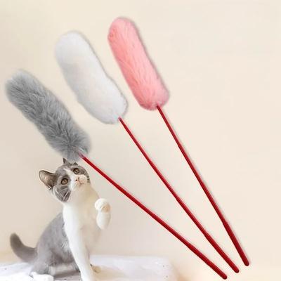 Uplift Essentials Faux Fur Pompom Teaser Wand Interactive Plush Pounce & Training Toy Faux Fur Pompom Teaser Wand Interactive Plush Pounce & Training Toy