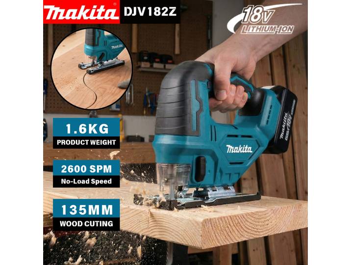 Scie sauteuse électrique sans fil Makita DJV182Z 18V à batterie lithium rechargeable, scie à courbes, scie multifonction pour le travail du bois
