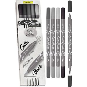 Online Brush-Pen 19105 Calli.Brush Double Tip, Grautöne, Pinsel- und Kalligrafiespitze, 5 Stück