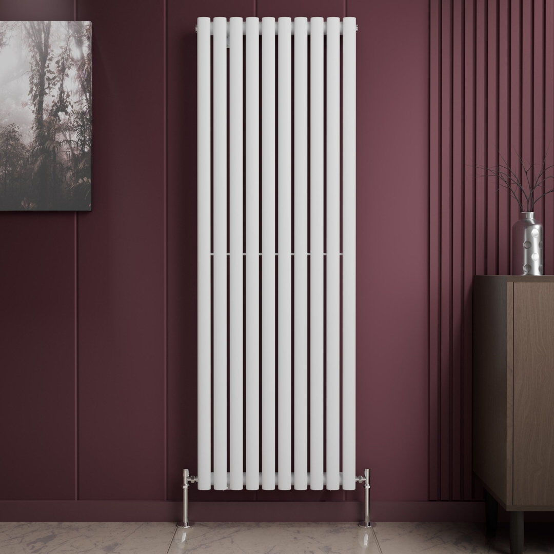 iBathUK Princia Vertical Single Oval Panel Radiator Angled Valve White 1800cm H x 600cm W x 55cm D