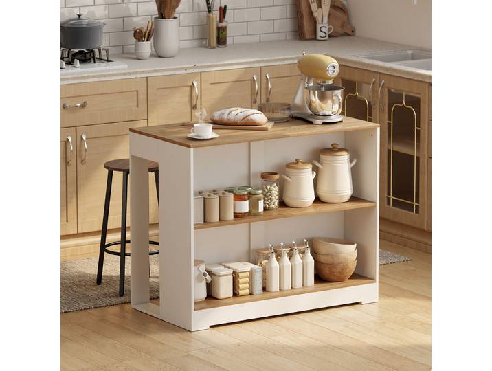 HOMCOM Table de Bar 3 Niveaux Effet Bois Naturel Blanc