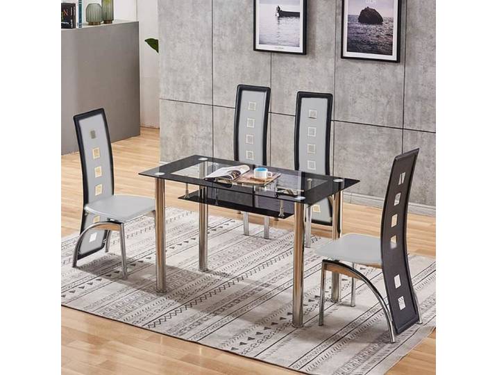 Lot de 4 Chaises de Salle à Manger Simili Noiret Blanc Confortable et Durable L 43 x P 42 x H102cm