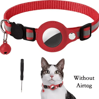 Inspire Curations Reflective AirTag Cat Collar Anti Lost GPS Tracker Collar With Bell & Protective Holder red No Airtag
