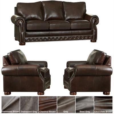 Made in USA Porto Top Grain Leather Sofa and Two Chairs Set