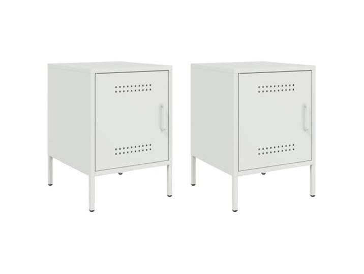 Fisinber Nachttisch 2er Set Weiß 36x39x50,5cm Beistelltisch aus Stahl Robuster Schubladenschrank im Industrie-Stil für Schlafzimmer und Büro. Pflegeleichter Stahl, feuchtigkeitsbeständig.