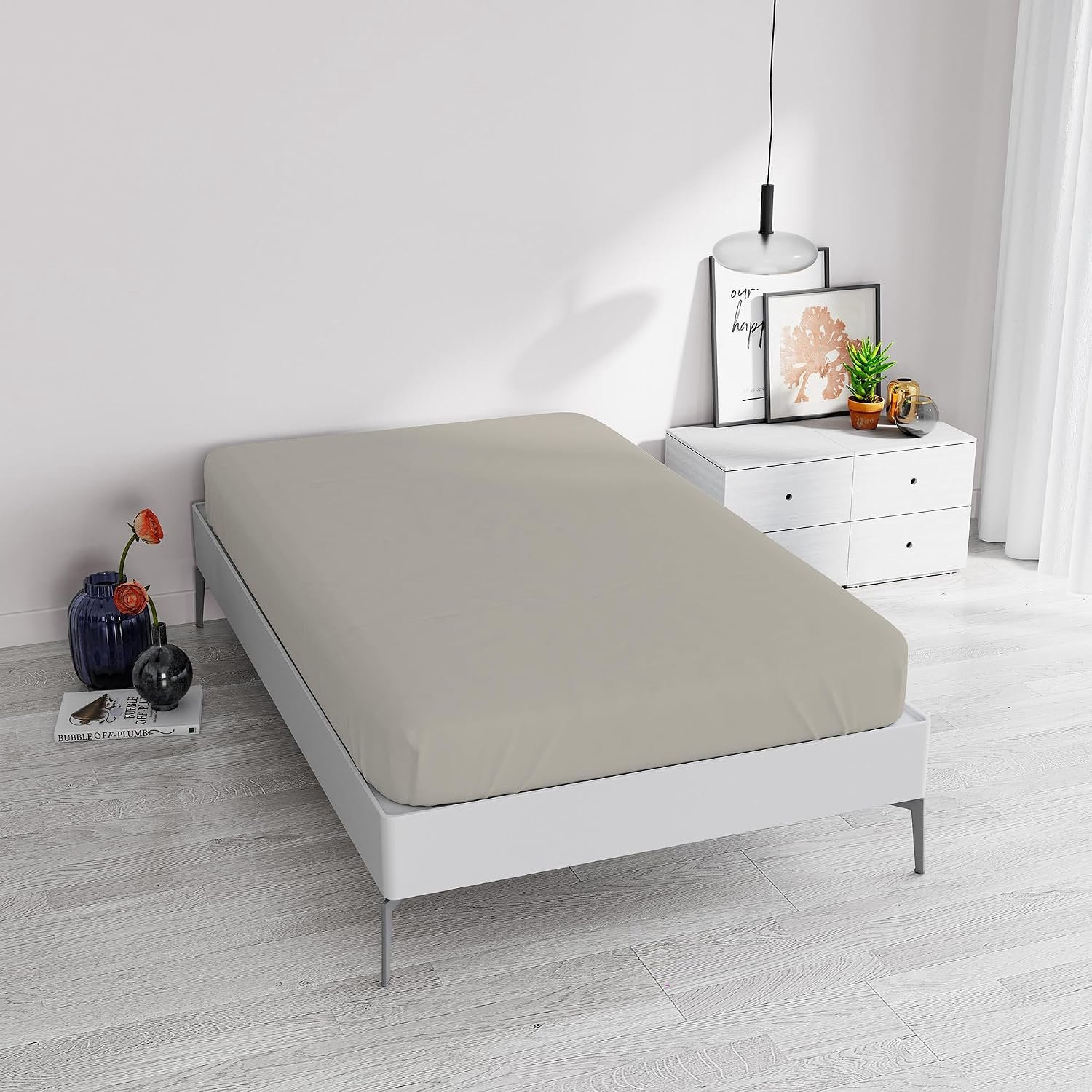 Hoeslaken Elegant lichtgrijs voor Frans bed, Hoogte: 35 cm