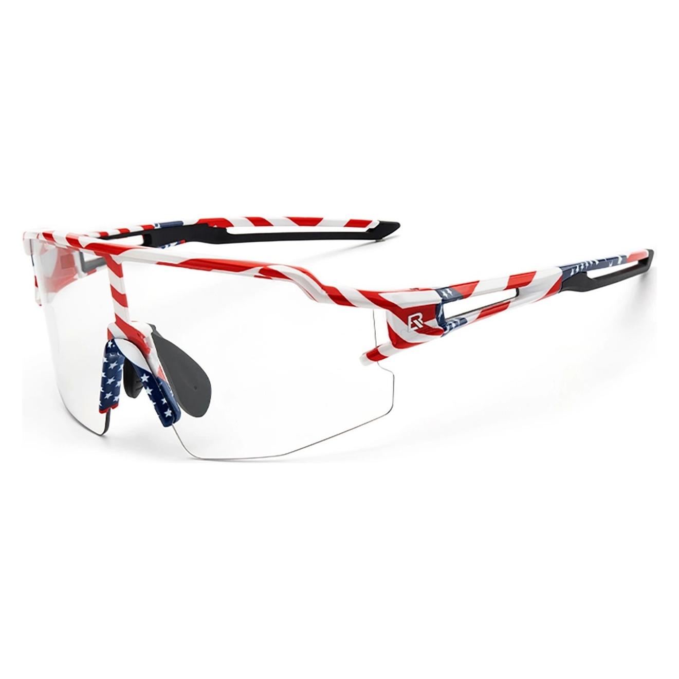 Rockbros Cycling Glasses Photochromic with UV Protection and Corrective Insert 14120008002 - USA Pat (Weiss mit US-Flaggen-Motiv) (5907769373237)