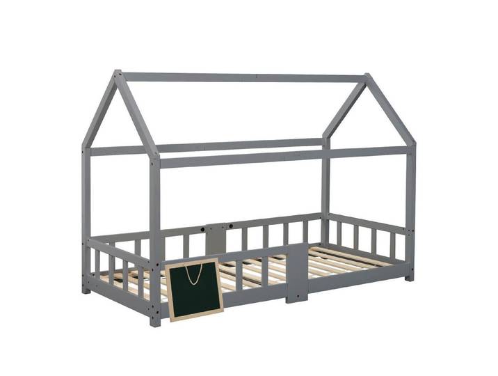 SOFTWEARY Hausbett mit Lattenrosten (90x 200 cm), Kinderbett mit Rausfallschutz, Kiefer