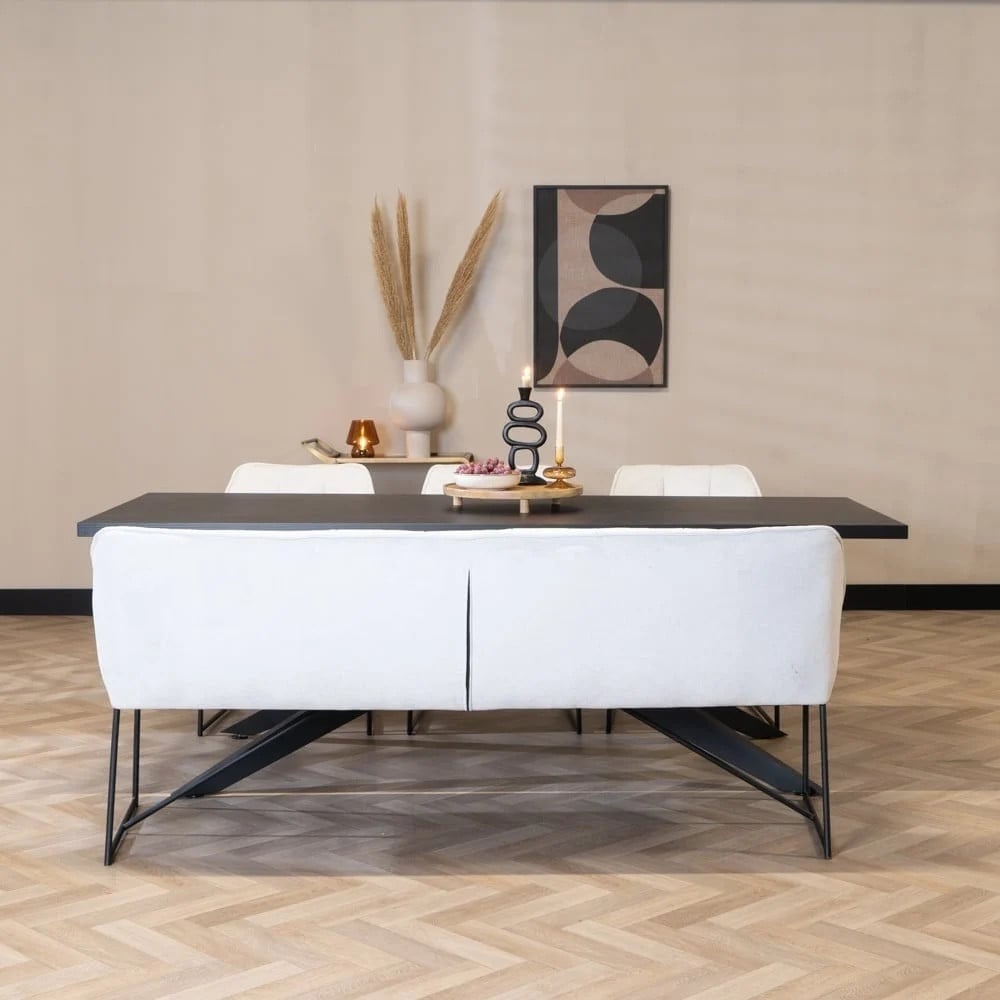Scandinavische eetkamerbank Jelle Bronx71 wit textiel 155 cm